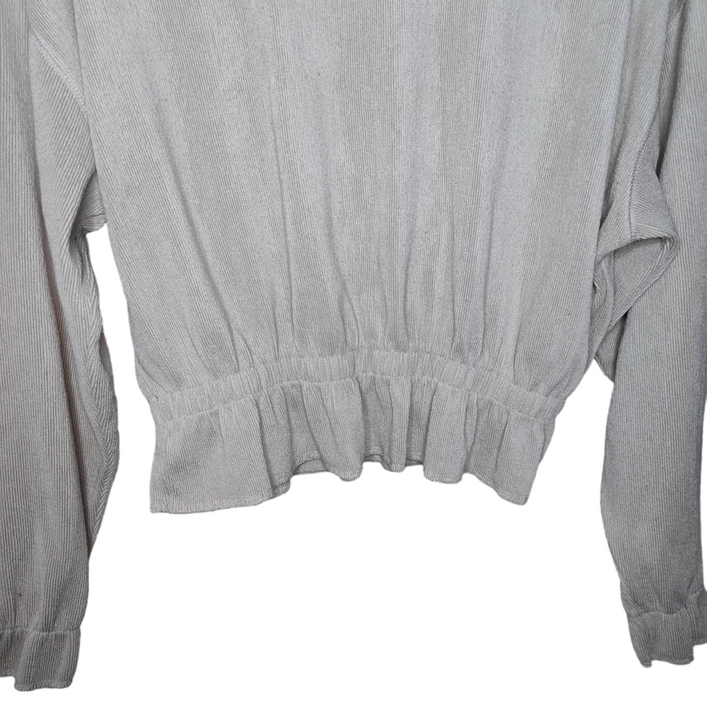 Zara Basic Solid Beige Ribbed Peplum Long Sleeve … - image 3